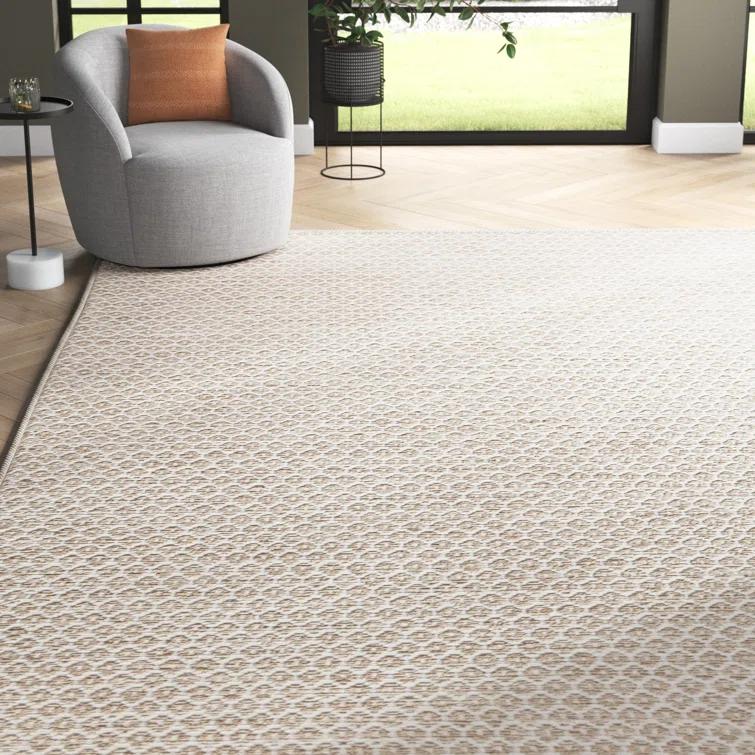 Midford Geometric Hand-Woven Flatweave Wool Beige Area Rug