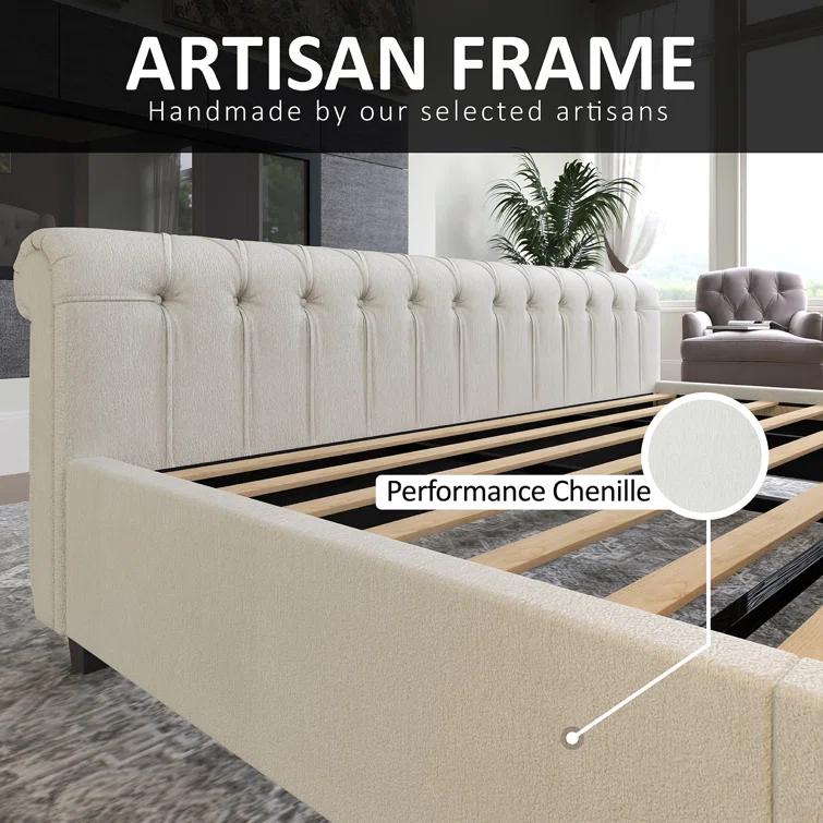 Dulane Chenille Upholstered Sleigh Bed with Scroll Wingback Headboard