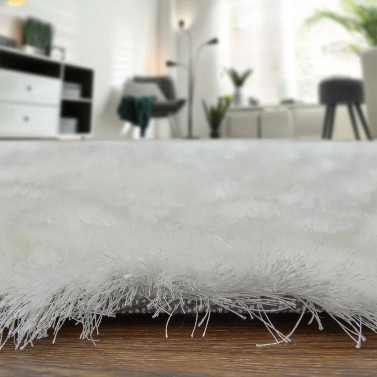 Freya White Rectangular Handcrafted Shag Rug