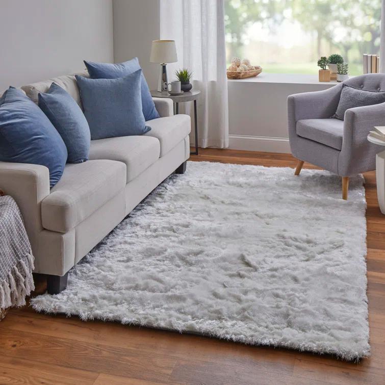 Freya White Rectangular Handcrafted Shag Rug