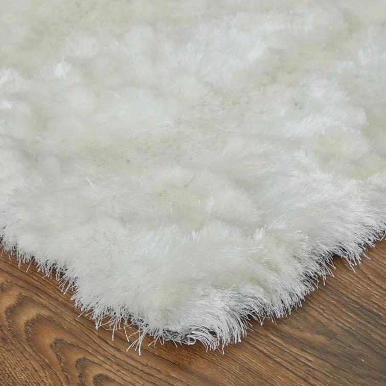 Freya White Rectangular Handcrafted Shag Rug