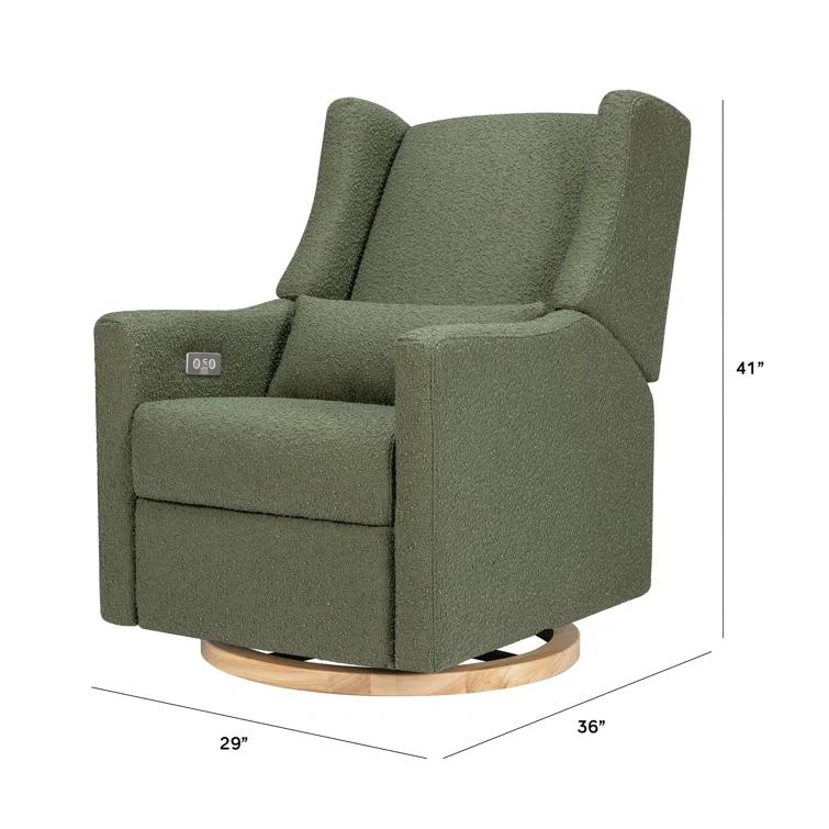 Babyletto Kiwi Olive Green Boucle Nursery Power Glider Recliner Chair with Light Wood Base