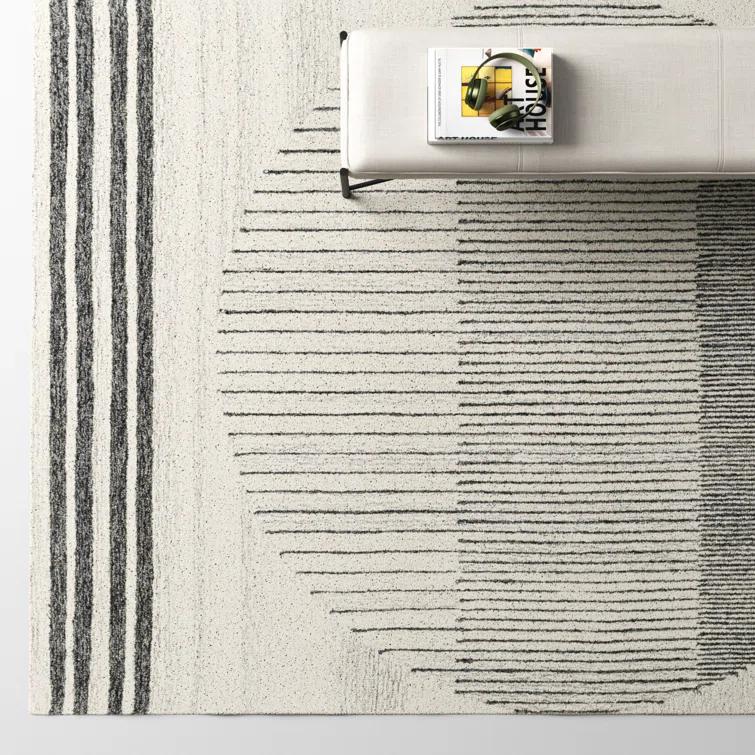 Uptown Geometric Hand Tufted Wool Area Rug in Beige/Black