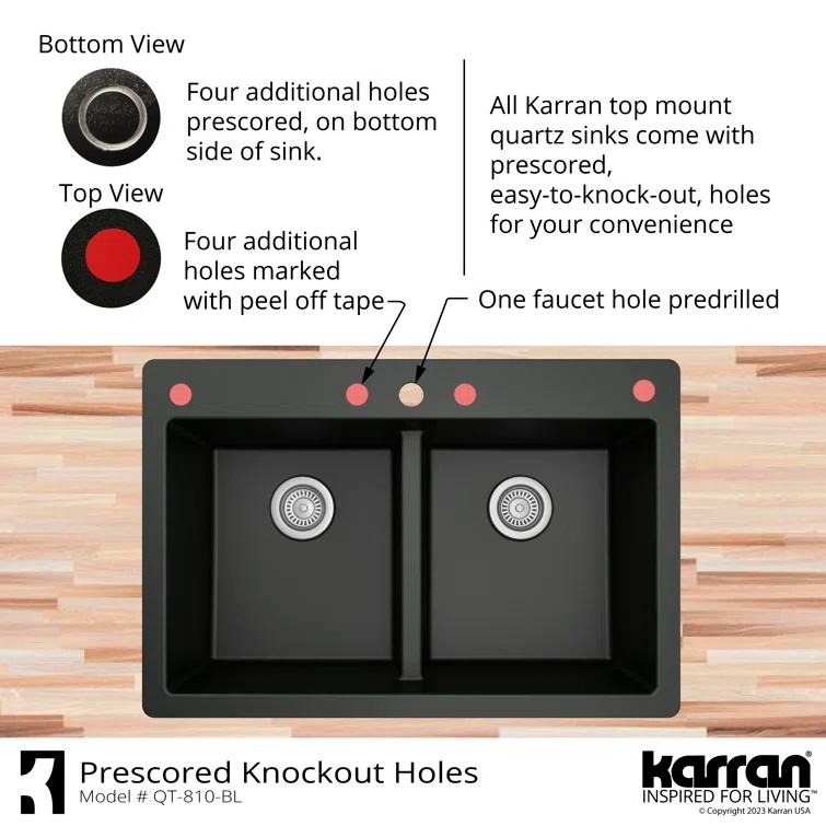 Karran Quartz 33'' X 22'' 50/50 Double Bowl Composite Drop-in Kitchen Sink