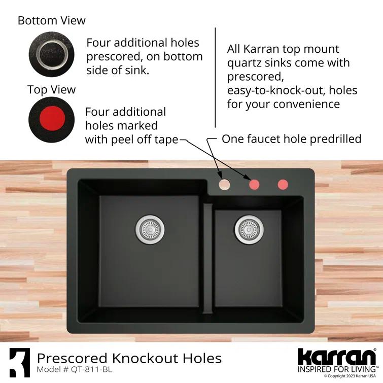 Karran Quartz 33'' X 22'' 60/40 Double Bowl Drop-in Kitchen Sink