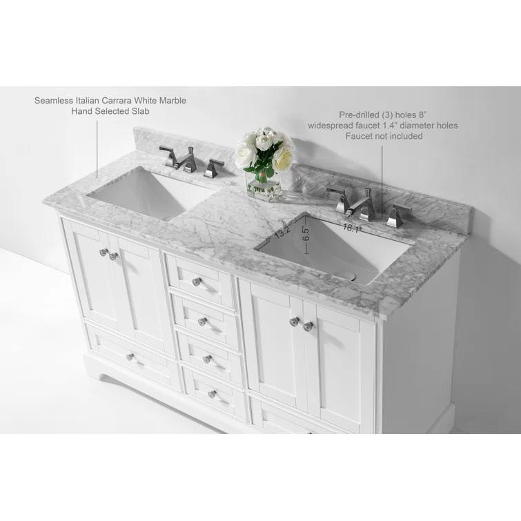 Audrey 60 in. Bath Vanity Set in White with Italian Carrara White Marble Vanity top and White Undermount Basin