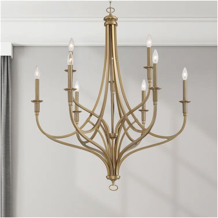 Minka Lavery Brushed Honey Gold Chandelier 34" Wide Modern 9-Light Fixture for Dining Room House Foyer Kitchen Entryway Bedroom