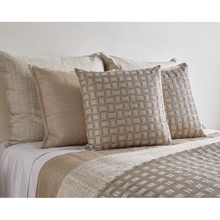 Beige Cotton Embroidered Padded Throw Blanket