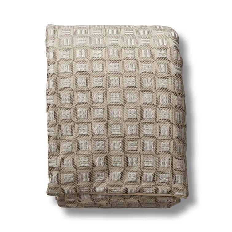 Beige Cotton Embroidered Padded Throw Blanket