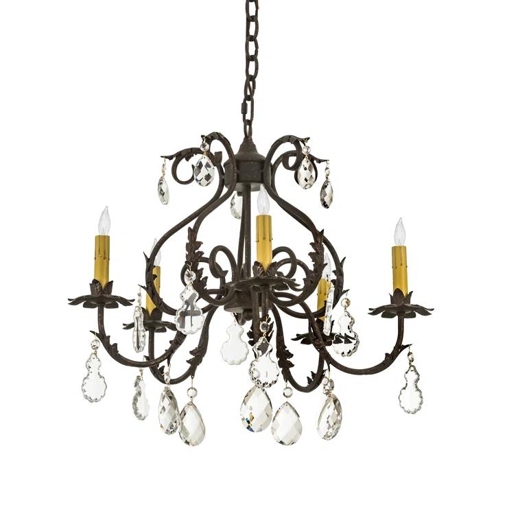 French Bronze 5-Light Chandelier with Crystal Accents
