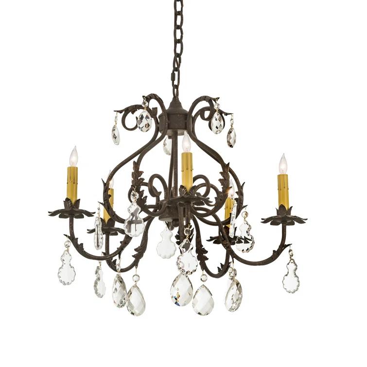 French Bronze 5-Light Chandelier with Crystal Accents