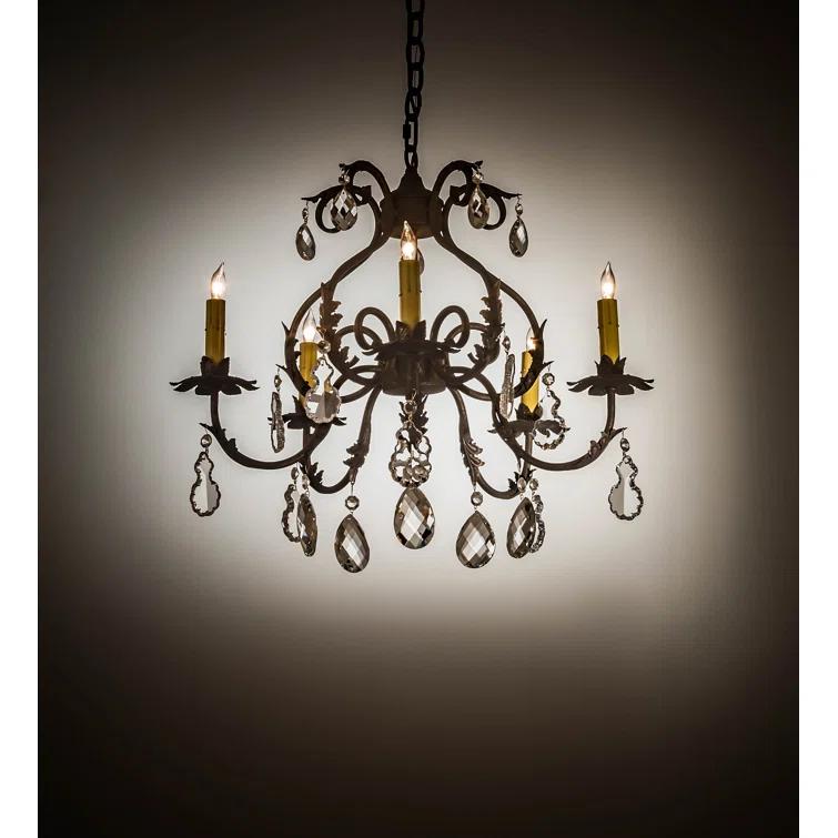 French Bronze 5-Light Chandelier with Crystal Accents