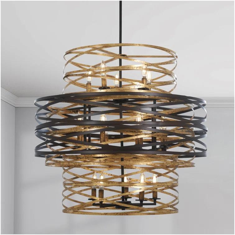 Minka Lavery Dark Bronze Mosaic Gold Chandelier 30" Wide Modern 18-Light Fixture for Dining Room House Foyer Kitchen Entryway Home