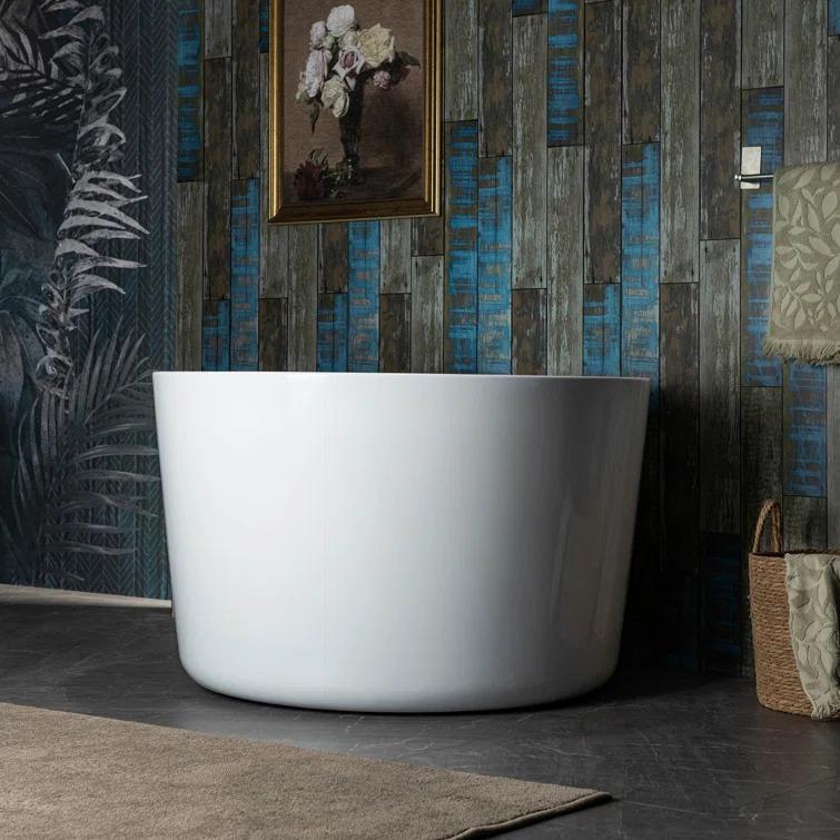 41'' x 41'' Freestanding Acrylic Round White Bathtub with Integrated Seat, Non-Slip Design