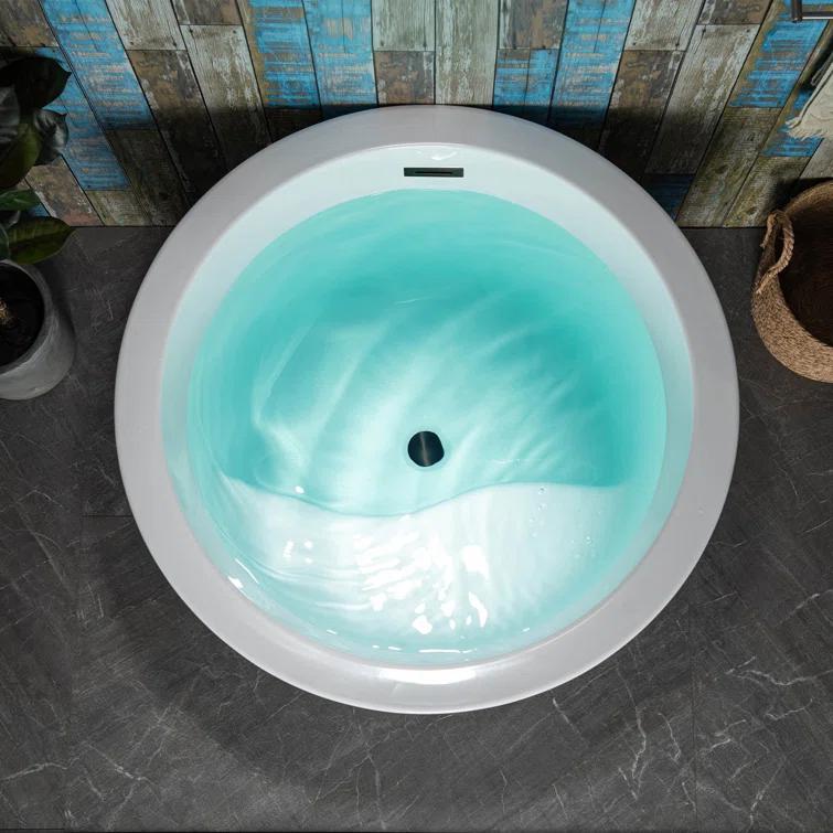41'' x 41'' Freestanding Acrylic Round White Bathtub with Integrated Seat, Non-Slip Design