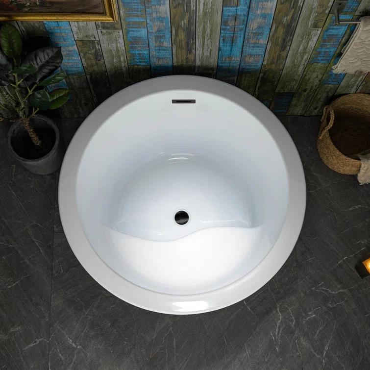41'' x 41'' Freestanding Acrylic Round White Bathtub with Integrated Seat, Non-Slip Design
