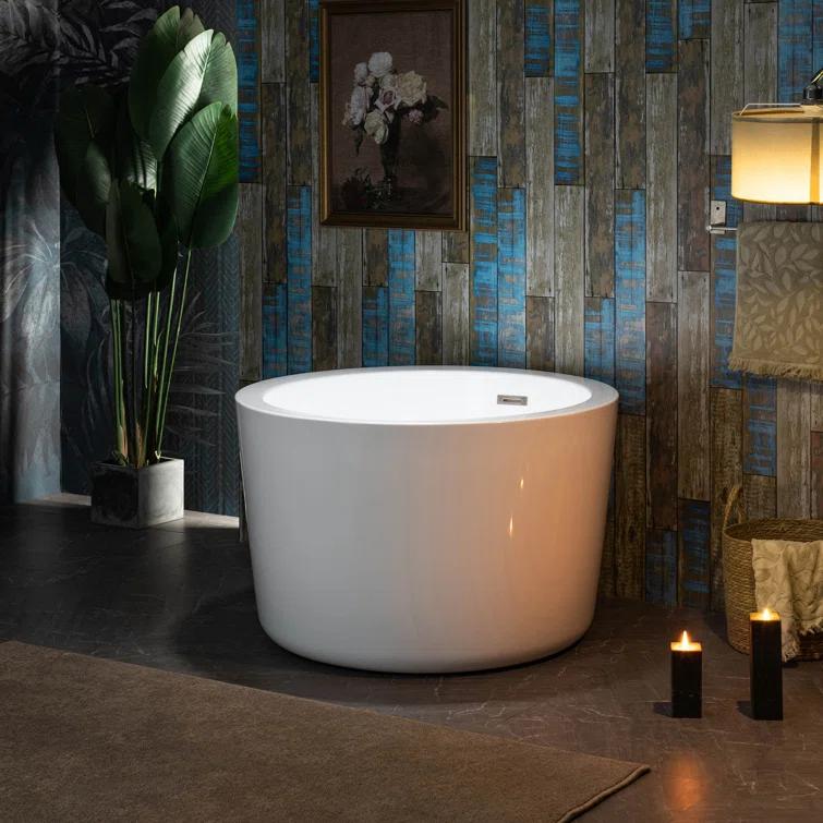 41'' x 41'' Freestanding Acrylic Round White Bathtub with Integrated Seat, Non-Slip Design