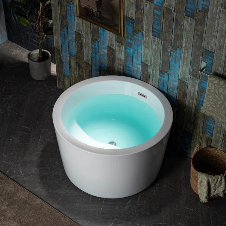 41'' x 41'' Freestanding Acrylic Round White Bathtub with Integrated Seat, Non-Slip Design