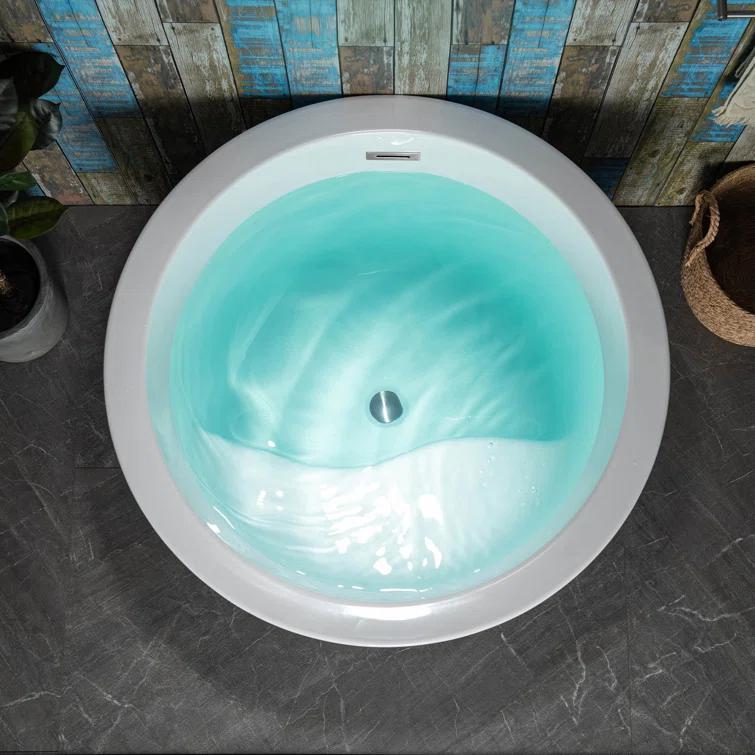 41'' x 41'' Freestanding Acrylic Round White Bathtub with Integrated Seat, Non-Slip Design