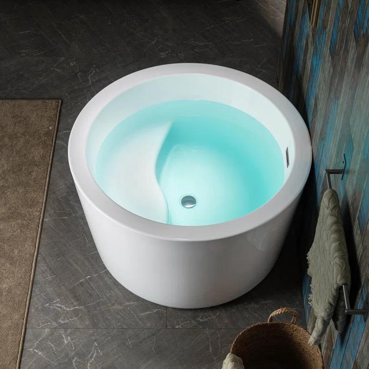 41'' x 41'' Freestanding Acrylic Round White Bathtub with Integrated Seat, Non-Slip Design