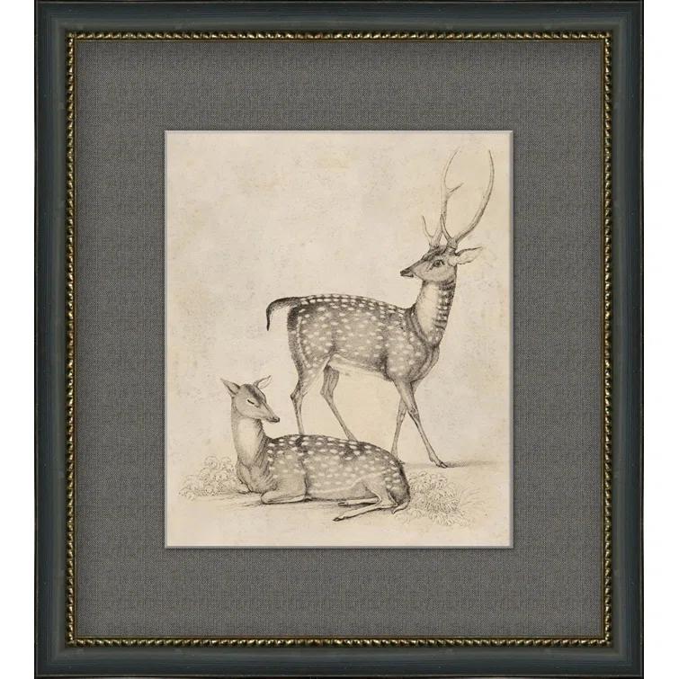 Antique " Antique Deer " Painting Print