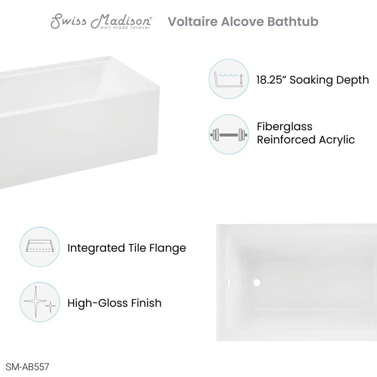 Voltaire 54" x 30" Alcove Bathtub with Apron