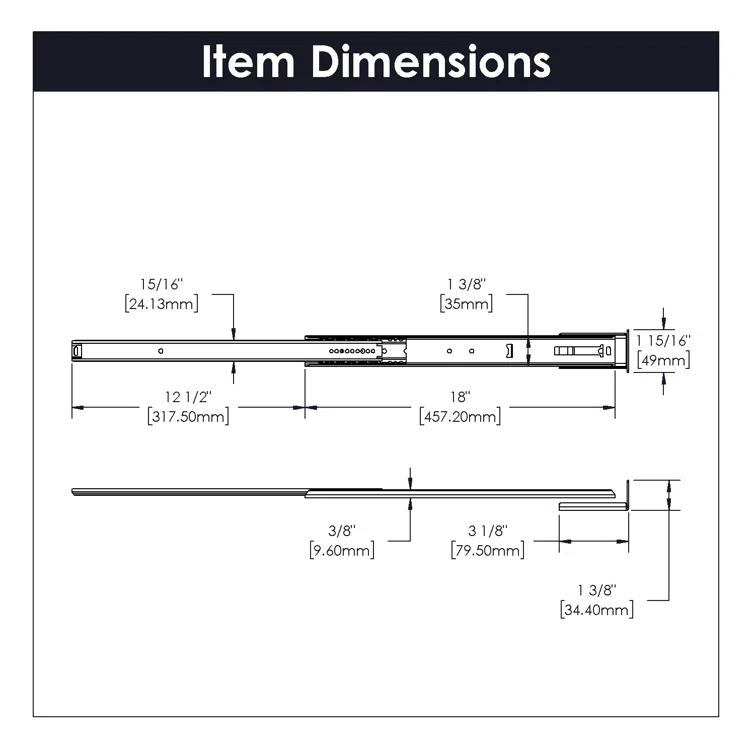 Drawer Slide Center Mount 3/4 Extension Cadmium Finish