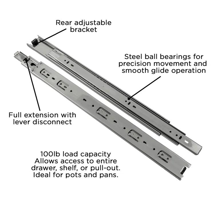 Drawer Slide Side Mount Full Extension Cadmium Finish
