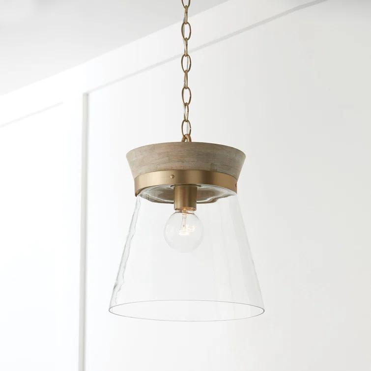 Finn 1 - Light White Wash/Matte Brass Bell Pendant