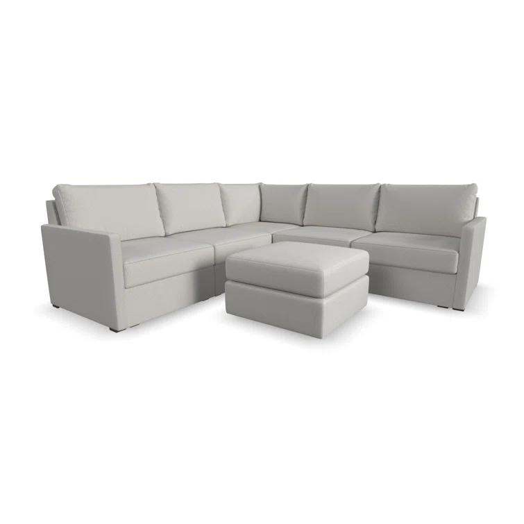 Flex 5 - Piece Upholstered Modular Sectional with Bumper Ottoman