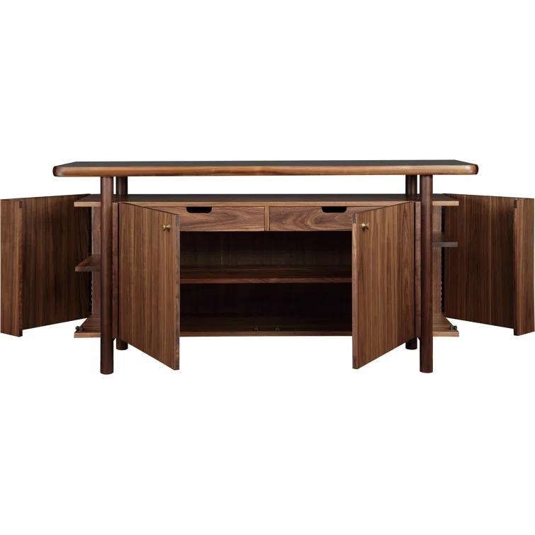 Mid-Century Walnut Credenza with Stone Top