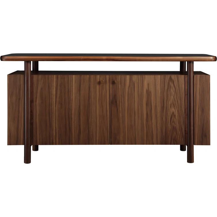Mid-Century Walnut Credenza with Stone Top