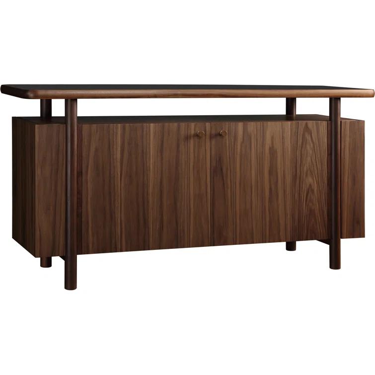 Mid-Century Walnut Credenza with Stone Top