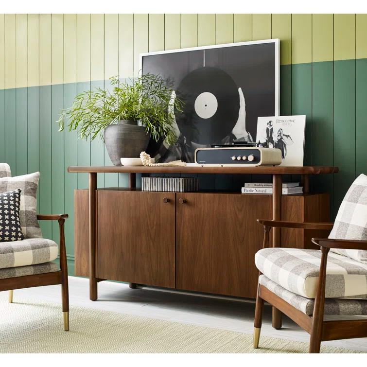 Mid-Century Walnut Credenza with Stone Top