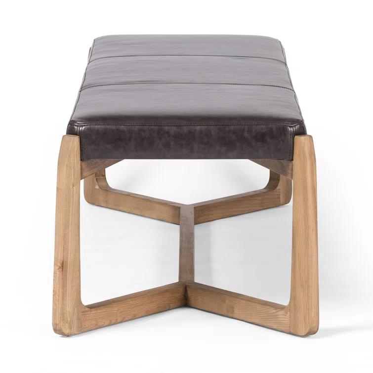 Sonoma Black Genuine Leather Bench with Oak X-Base