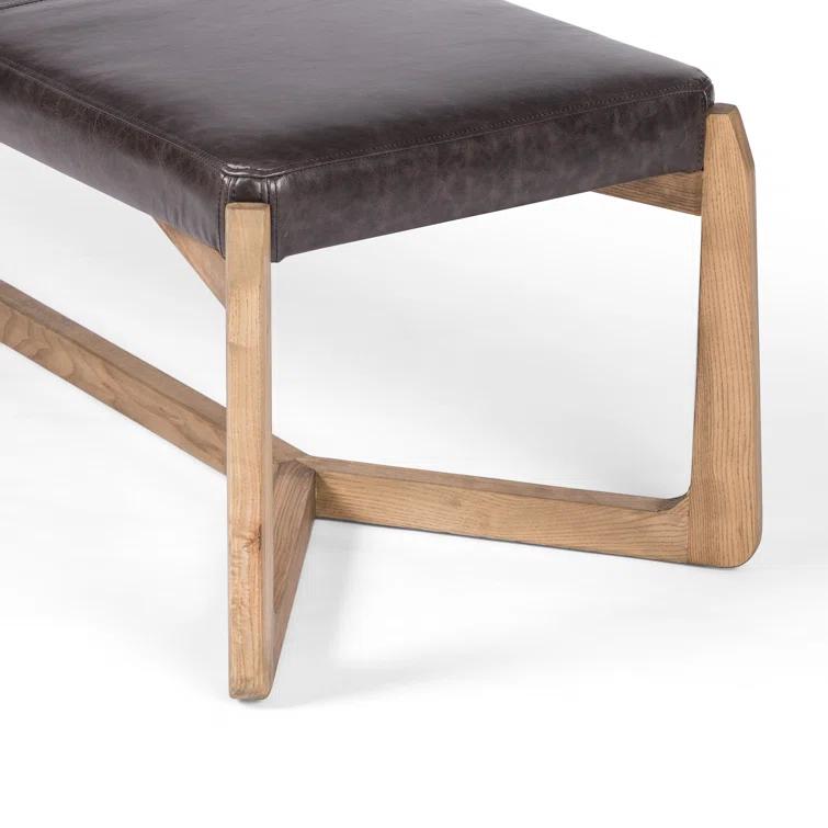 Sonoma Black Genuine Leather Bench with Oak X-Base