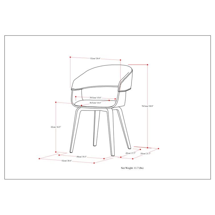Simpli Home Lowell Bentwood Upholstered Dining Chair with Curved Backrest in Mid-Century Modern Style