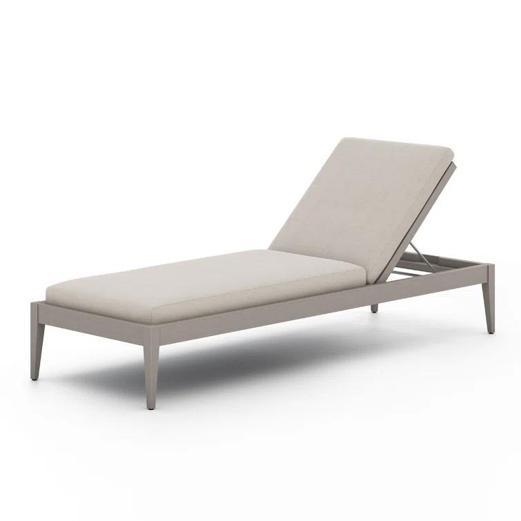 Weathered Gray Teak Outdoor Chaise Lounge with Cushions