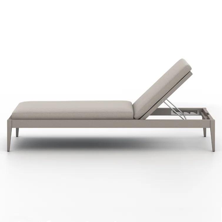 Weathered Gray Teak Outdoor Chaise Lounge with Cushions