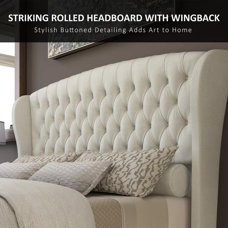 Dulane Chenille Upholstered Sleigh Bed with Scroll Wingback Headboard