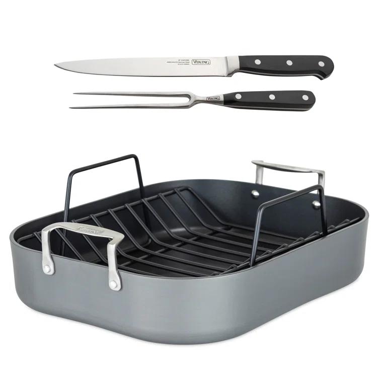 Viking Hard-Anodized Non-Stick 16" Roaster with Rack and Carving Set