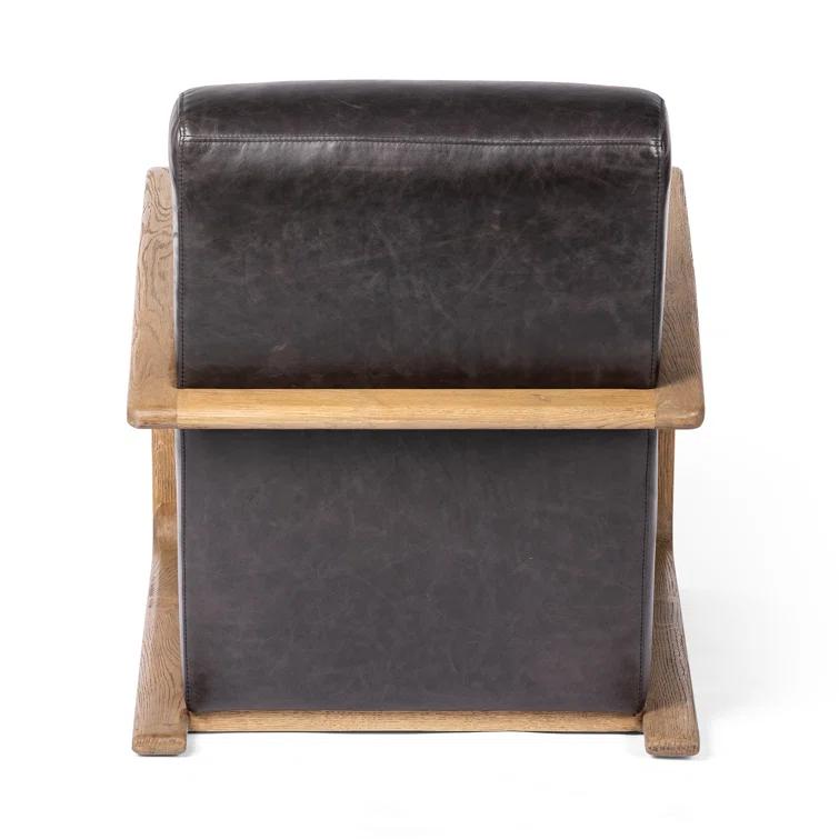 Sonoma Black Top-Grain Leather Armchair with Solid Oak Arms