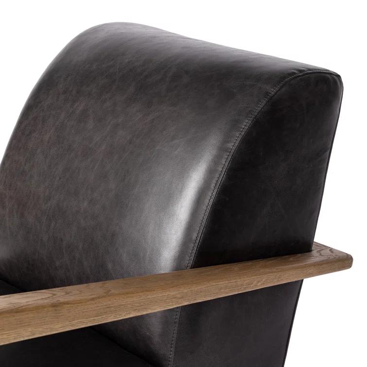 Sonoma Black Top-Grain Leather Armchair with Solid Oak Arms