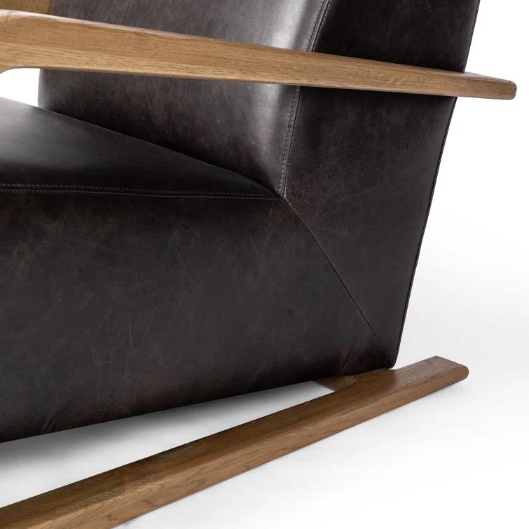 Sonoma Black Top-Grain Leather Armchair with Solid Oak Arms