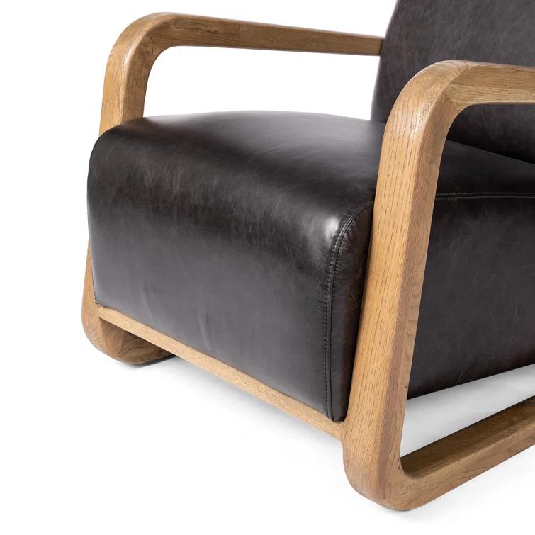 Sonoma Black Top-Grain Leather Armchair with Solid Oak Arms