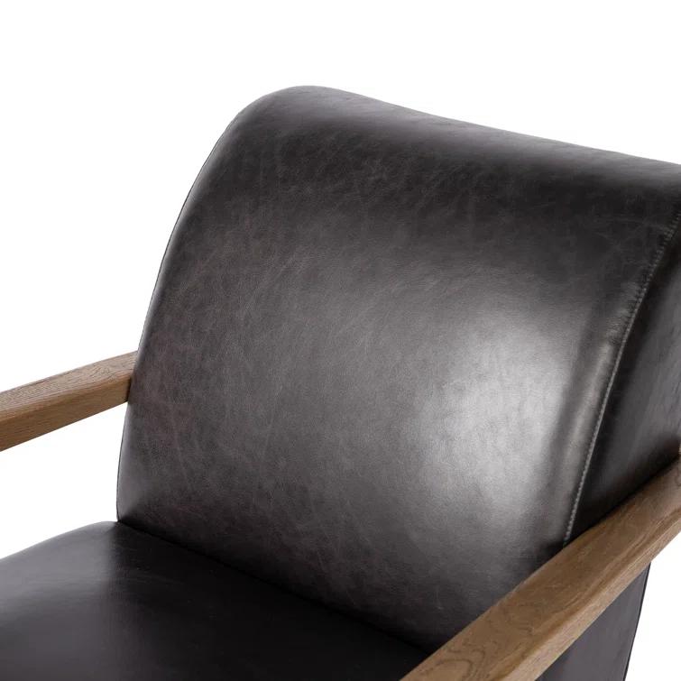 Sonoma Black Top-Grain Leather Armchair with Solid Oak Arms