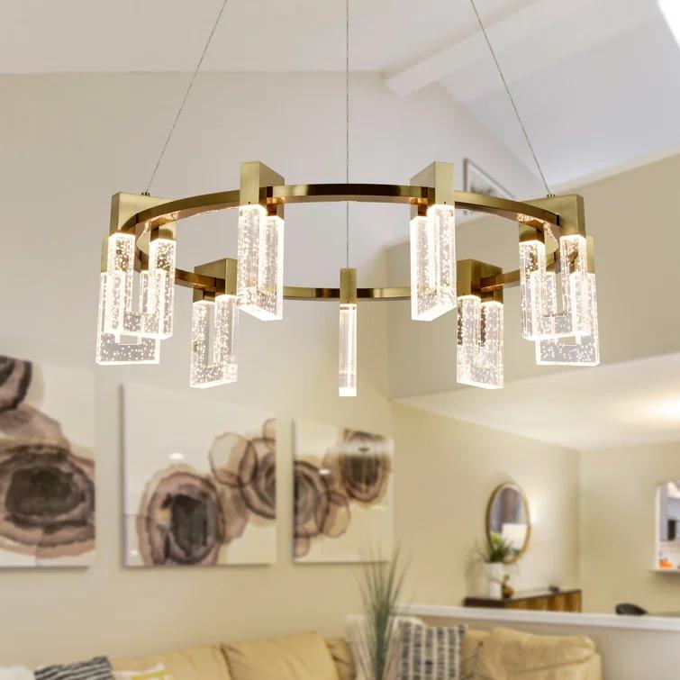 Sorrento 27-in Ring 9-Light Height Adjustable ETL Certified Integrated LED Circular Chandelier