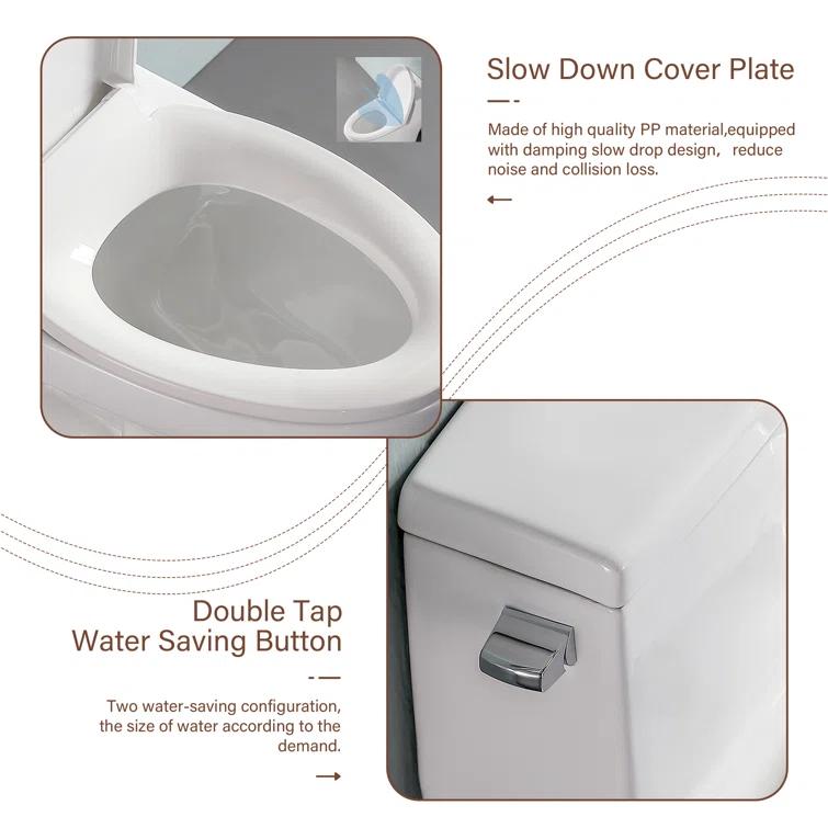 Lordear 1.28 Gallons GPF Elongated Comfort Height Floor Mounted One-Piece Toilet (Seat Included)