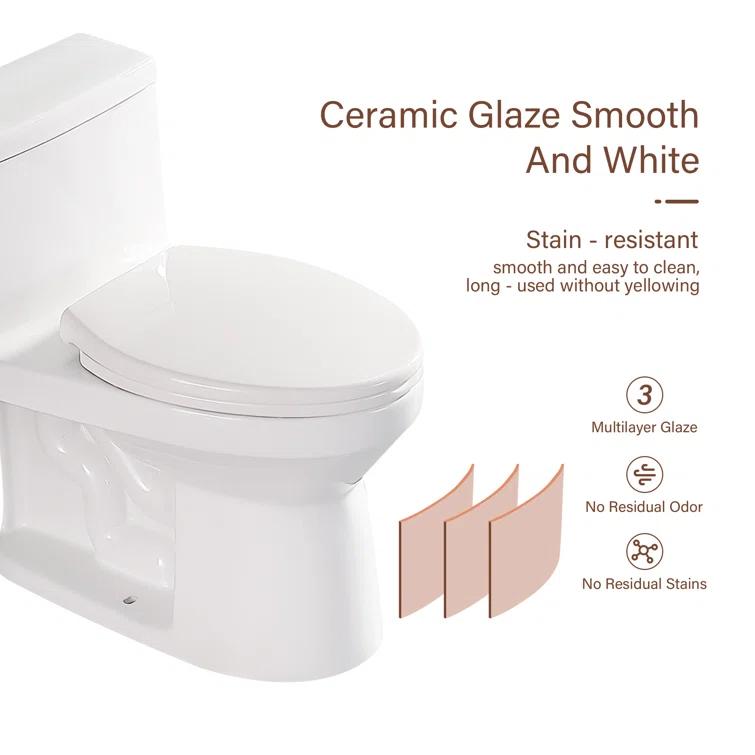 Lordear 1.28 Gallons GPF Elongated Comfort Height Floor Mounted One-Piece Toilet (Seat Included)