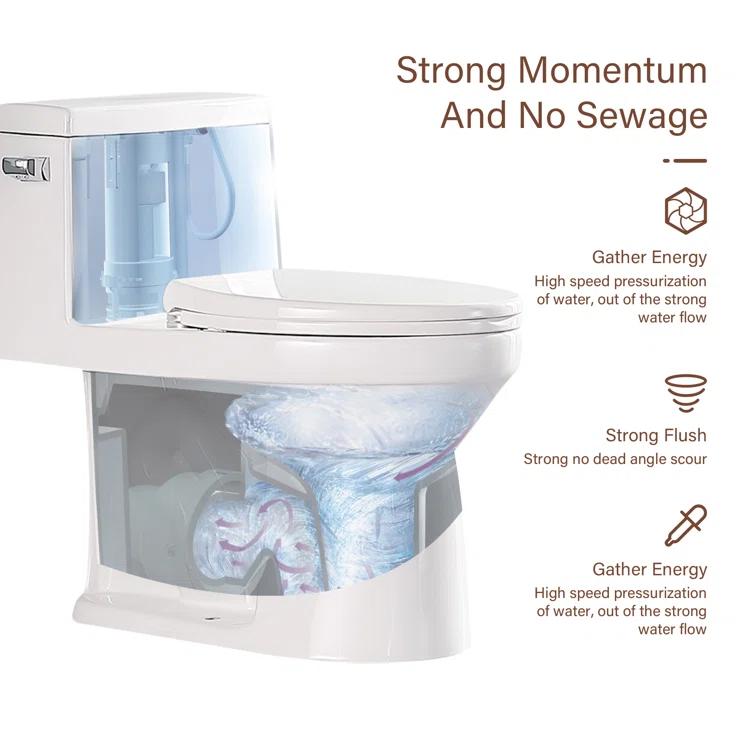 Lordear 1.28 Gallons GPF Elongated Comfort Height Floor Mounted One-Piece Toilet (Seat Included)